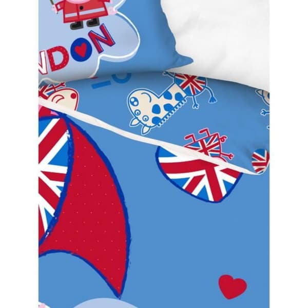 Peppa Pig London sängkläder för barn - 140x200cm - Vändbar - 100% bomull