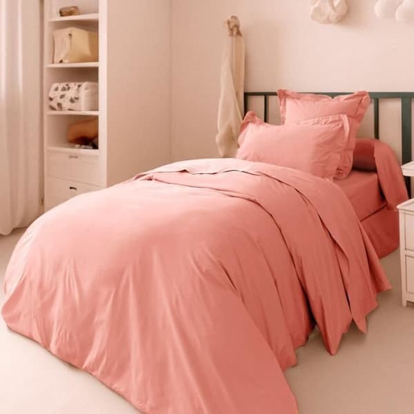 Kammad bomullspercale påslakan "Julian" Pure Cotton - Julian Powder Pink - Påslakan 140 x 200 cm