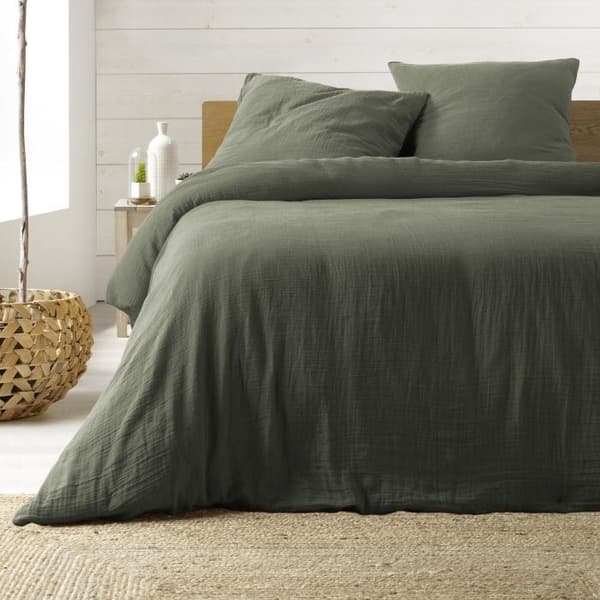 Bäddset - ANGELIA - 3 delar - 260 x 240 cm - Dubbel bomullsväv - Khakigrön