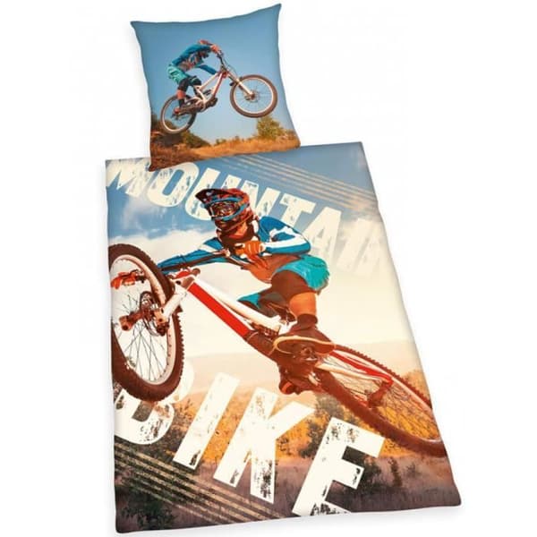 Bäddset - Mountainbike - Vändbar - 135x200 cm - 100% bomull - Mountainbikemönster