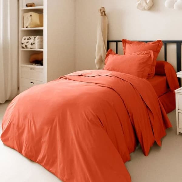 Kammad bomull percale påslakan "Julian" Pure Cotton - Julian Terracotta - Påslakan 140 x 200 cm