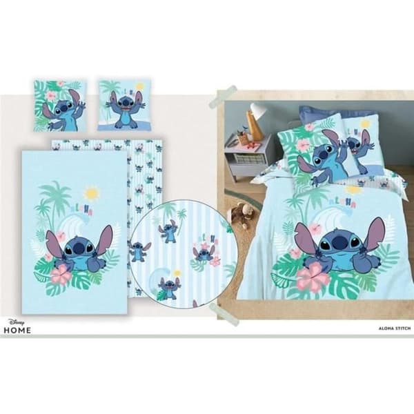 Sängset - Disney - Stitch Palm Tree - Duvetöverdrag 140x200 cm - Kuddöverdrag 65x65 cm - OEKO-TEX