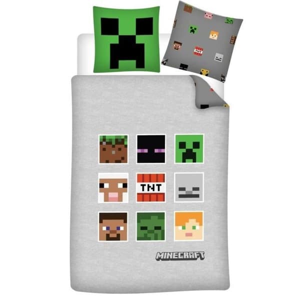 Minecraft Faces - Gamersängset för barn, påslakan 140x200 cm, örngott 63x63 cm