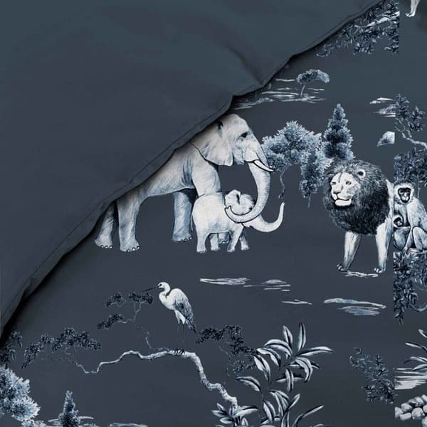 Sängkläder - Elefanter - 240 x 220 cm - 2 örngott - 100% bomull - Blå och grå
