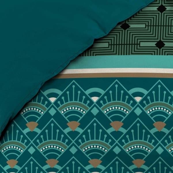 Duvetöverdrag - Percale - Grafisk - Blågrön och grön - 260 x 240 cm - 3 delar