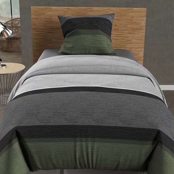 Påslakanset i bomull 57 trådar/cm2 140x200 cm STRIPE khaki av Soleil d'ocher
