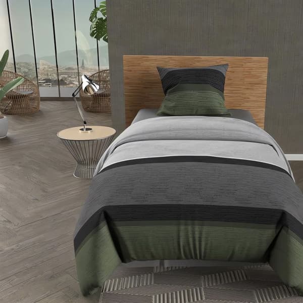 Påslakanset i bomull 57 trådar/cm2 140x200 cm STRIPE khaki av Soleil d'ocher