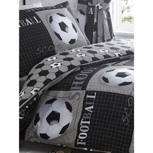 Sängset med påslakan och örngott - Skott - Fotboll - Grå och svart - Vändbar design - Maskintvättbar