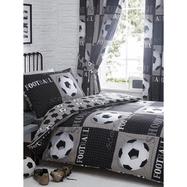 Sängset med påslakan och örngott - Skott - Fotboll - Grå och svart - Vändbar design - Maskintvättbar