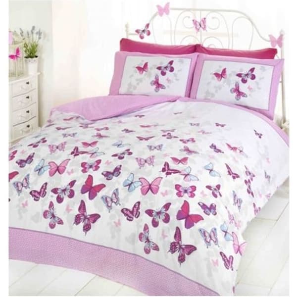 Duvetset - Flutter Butterfly - Rosa - 200 x 200 cm - Maskintvättbar - 48% bomull
