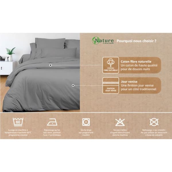 Påslakan i bomull 260x240 cm PERCALE ecru, av Soleil d'ocre