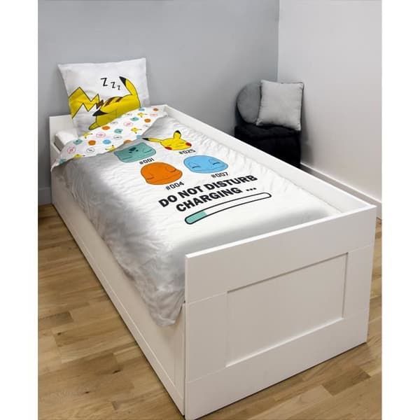 Pokémon sängkläder set - Påslakan 140x200cm + Örngott 63x63cm - 100% Bomull - Vit