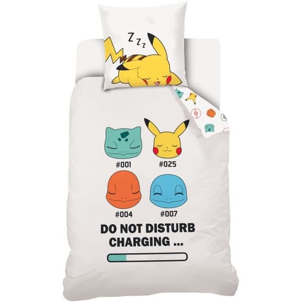Pokémon sängkläder set - Påslakan 140x200cm + Örngott 63x63cm - 100% Bomull - Vit