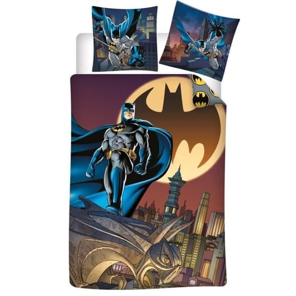 Batman Gotham Barnbäddset - Påslakan 140x200 cm - Örngott 65x65 cm - Vändbart - Svart