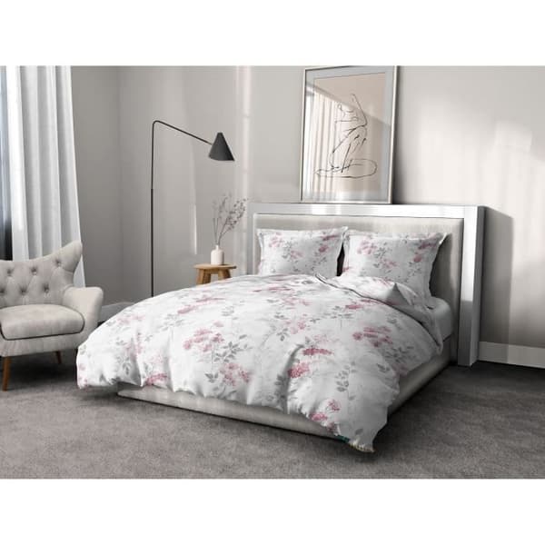 Påslakanset 220x240 cm HEM LINGE PASSION POMPADOUR: Påslakan + 2 örngott - 100% bomull 57 trådar - Vit/rosa