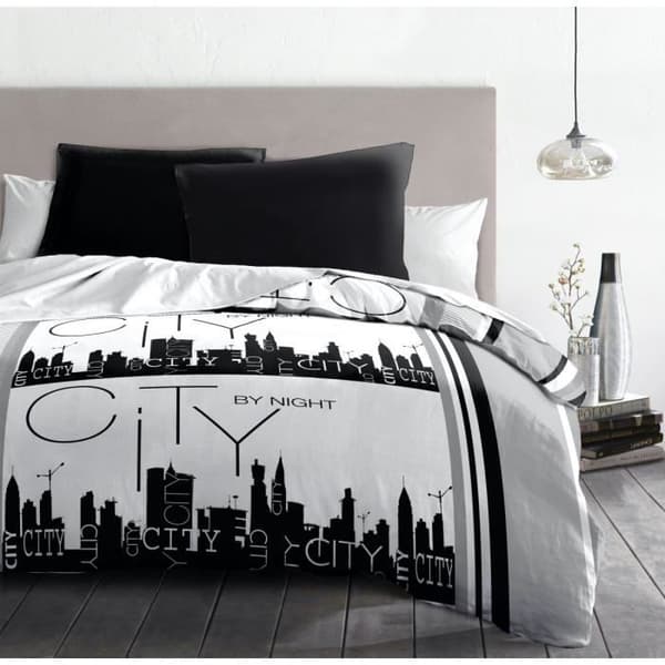 CITY BY NIGHT mikrofibertäckenset - Home Linge Passion - Grå - 240 x 260 cm - Fantasimönster