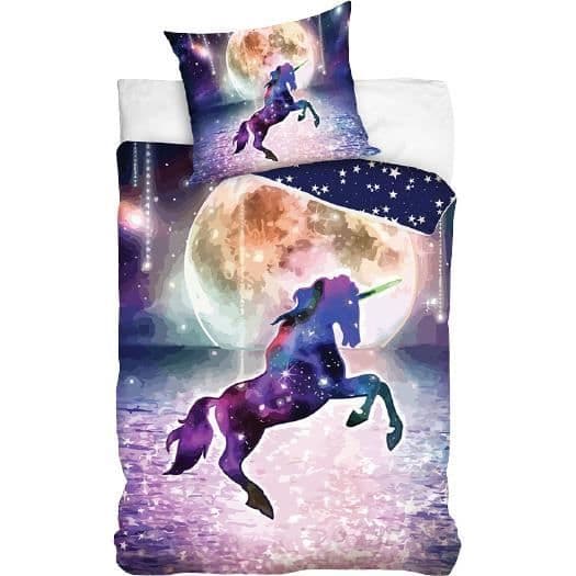 Påslakan - Unicorn - Junior - 200 x 140 cm - Bomull - Lila/Vit