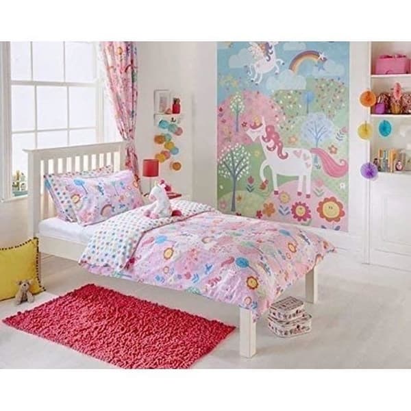 Barn Baby Enhörningar Rosa Vit Bomull Blanda Duvet Täcke Set