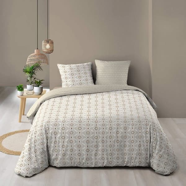 Vändbar täcke - INRETS LJUS - 240x260 cm - Bomull - Grafiska mönster - Beige
