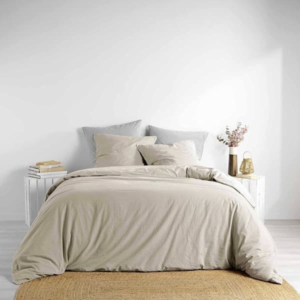 Påslakan 240 x 220 cm tvättad bomull 57 trådar Linette Beige