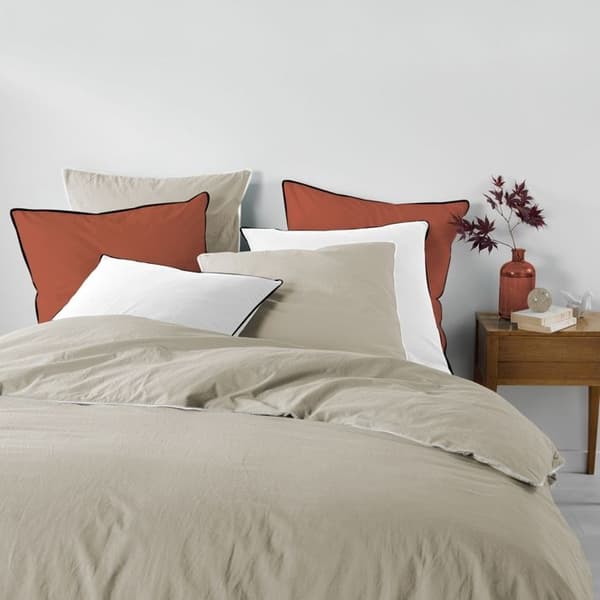 Påslakan 240 x 220 cm tvättad bomull 57 trådar Linette Beige