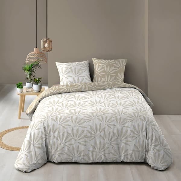 Vändbar duvetöverdrag - 240x260 cm + örngott - Natur vit och beige - Beige