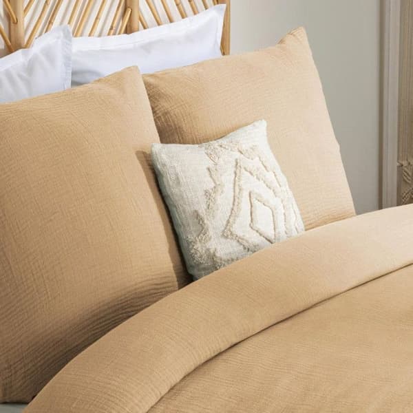 Sängkläder 3 delar "Flora" bomullsgaze linne 260x240cm - Atmosphera inredningsdesigners - Beige