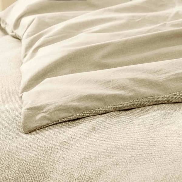 Sängkläder 3 delar 260 x 240 cm i tvättade enfärgade garn – Meline Sand (60 trådar)