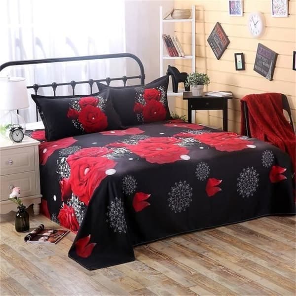 Red rose 3D påslakan Microfiber 100% Polyester - 1 påslakan 220x240cm + 2 örngott 48x74cm