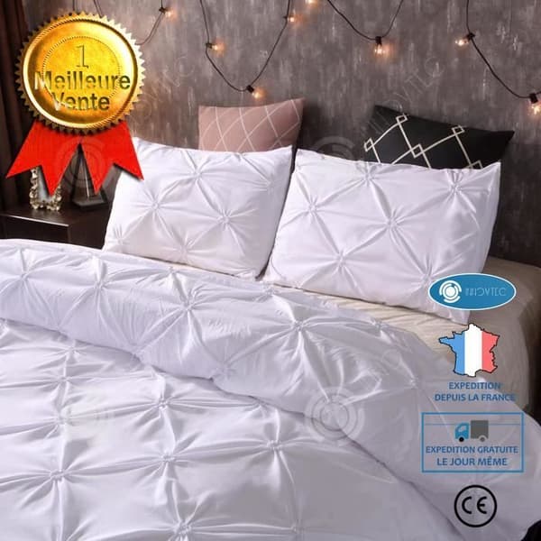 INN® sängset 220x240 vit vuxen polyester 2 personer tredelat set modernt mönster inredning sovrum