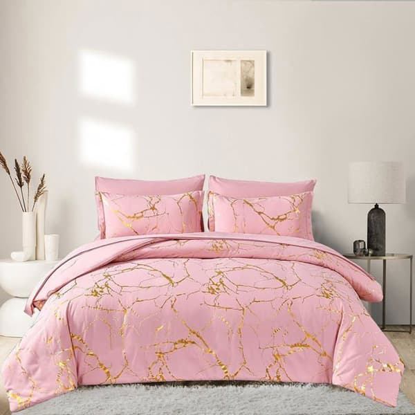 Sängkläder Duvetöverdrag Marmor Rosa +2 Örngott