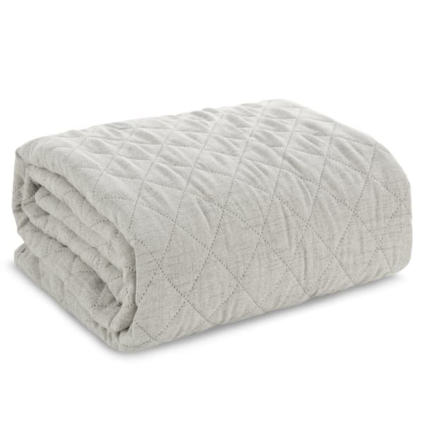 Koristeellinen LINEN päiväpeite 170x210 beige geometrisella kuviolla tikattu