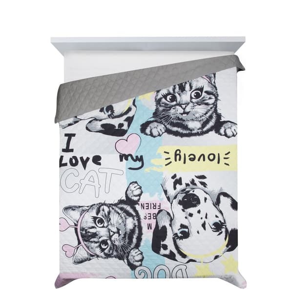 KID 170x210 Design91 dekorativt kast hvid blå sort hund og kat