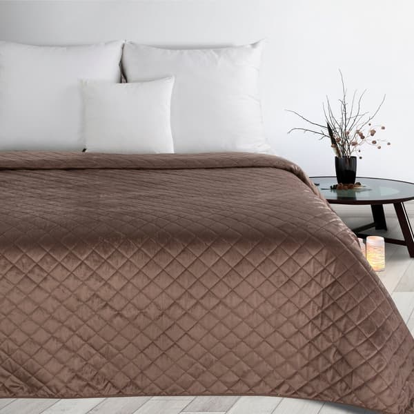 Dekorativt sengetæppe LUIZ 220x240 mørk beige med et geometrisk mønster