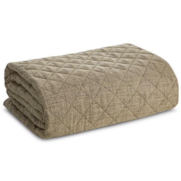 Dekorativt LEN 70x160 sengetæppe, mørk beige, quiltet i geometrisk mønster