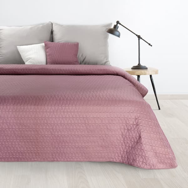 BONI dekorativt sengetæppe 170x210 pink quiltet i et geometrisk mønster