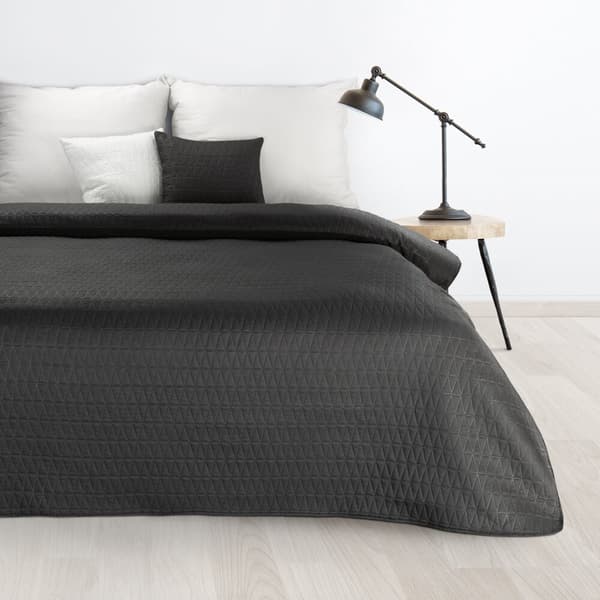 BONI dekorativt överkast 220x240 svart quiltat i ett geometriskt mönster