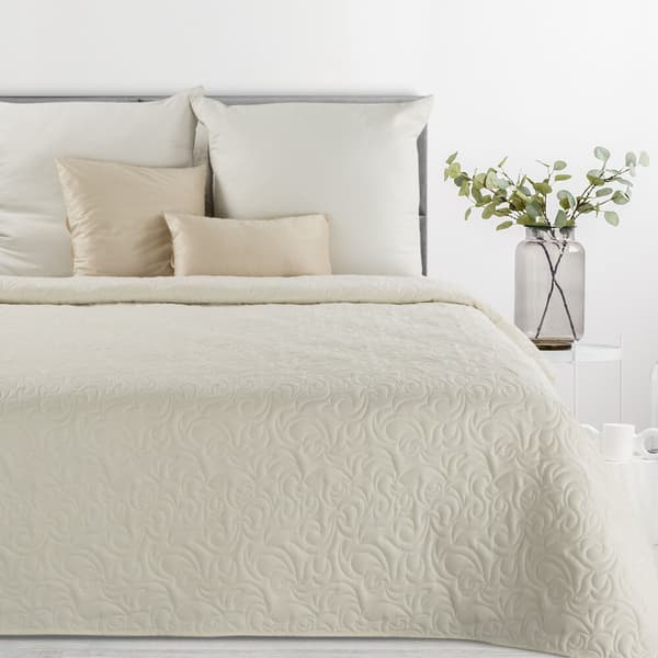 Dekorativt LINEN sengetæppe 170x210 creme