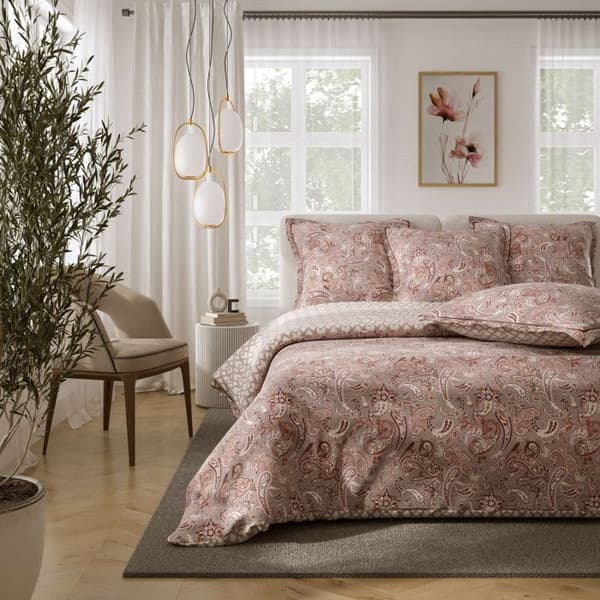 Duvetset "Dubbeltryck" av 100% kammad percale bomull 80 trådar/cm² för säng 160 till 180 King Size - Indira-setet