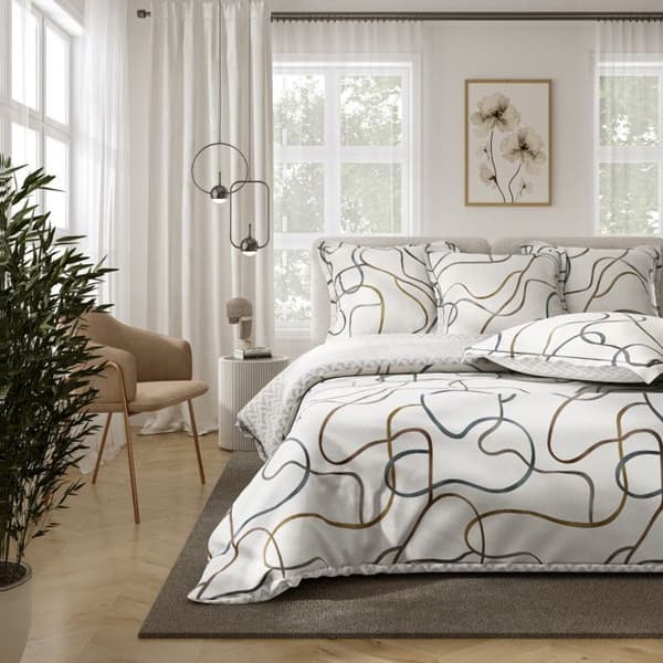 Duvetset "Dubbeltryckt" av 100% kammad percale 80 trådar/cm² för säng 160 till 180 King Size - Nola set