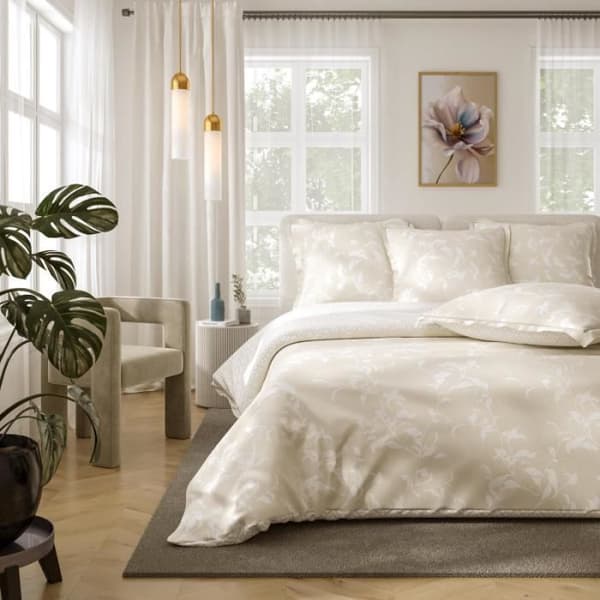 Duvetset "Dubbeltryck" av 80 trådar/cm² i ren kammad bomull för säng 160 till 180 King Size - Set Louise Ficelle
