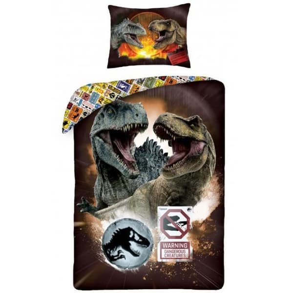 Barnsängkläder - Jurassic World - Dinosaurier - 100% bomull - Duvetfodral 140x200 cm - Kudde 70x90 cm