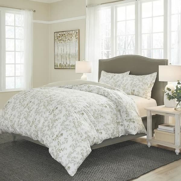 Laura Ashley Hem - Reversibel sängset i bomull med matchande örngott, Medelvikt för alla säsonger Grön Li