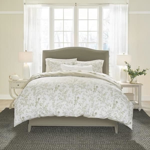 Laura Ashley Hem - Reversibel sängset i bomull med matchande örngott, Medelvikt för alla säsonger Grön Li