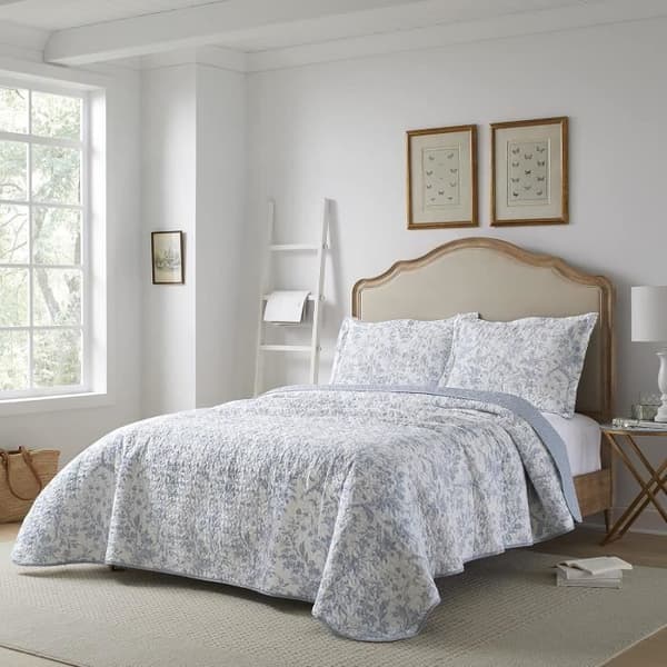 Laura Ashley Home Amberley Collection Sängkläder 100 % Bomull, Andningsbar och lätt, Vändbar sängkläder, Dubbel säng, Spa Blå