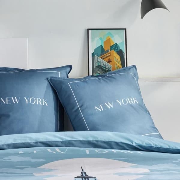 Sängkläder - TODAY - JAVA - 2 personer - 240x220 cm - Bomull - New York-mönster - Blå