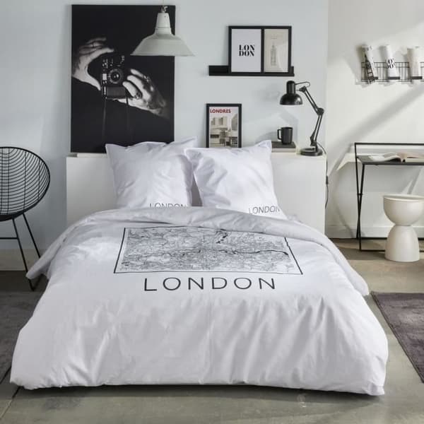 Sängkläder - IDAG - JAVA - 2 personer - 240x220 cm - Bomull - Londontryck - Vit