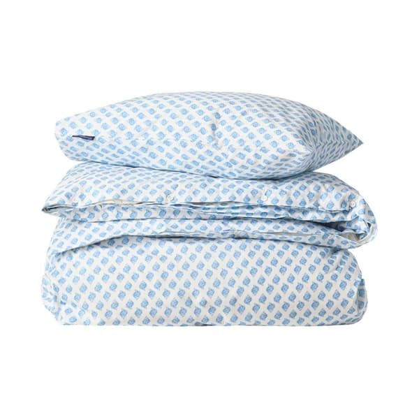 Lexington Shell Printed Cotton Poplin Påslakanset Vit/Blå 150x210/50x60