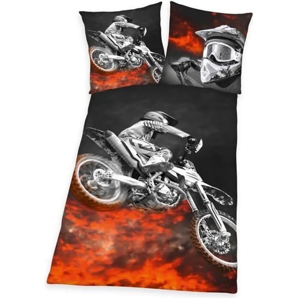 Påslakan och örngott - MOTOCROSS - 140x200 cm - 100% polyester - Tvättbart - Barn