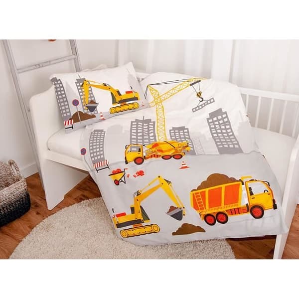 Herding BABY BEST Sängkläder för småbarn, Jana Byggplats, Påslakan 100 x 135 cm, Örngott